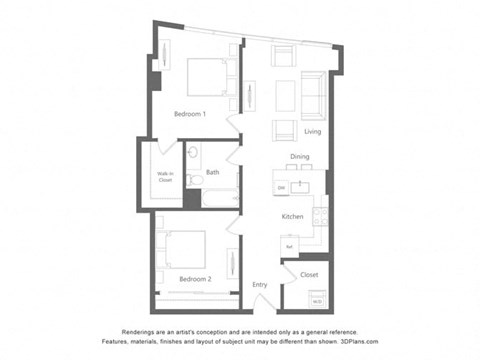 a typical floor plan of a 1 bedroom apartment